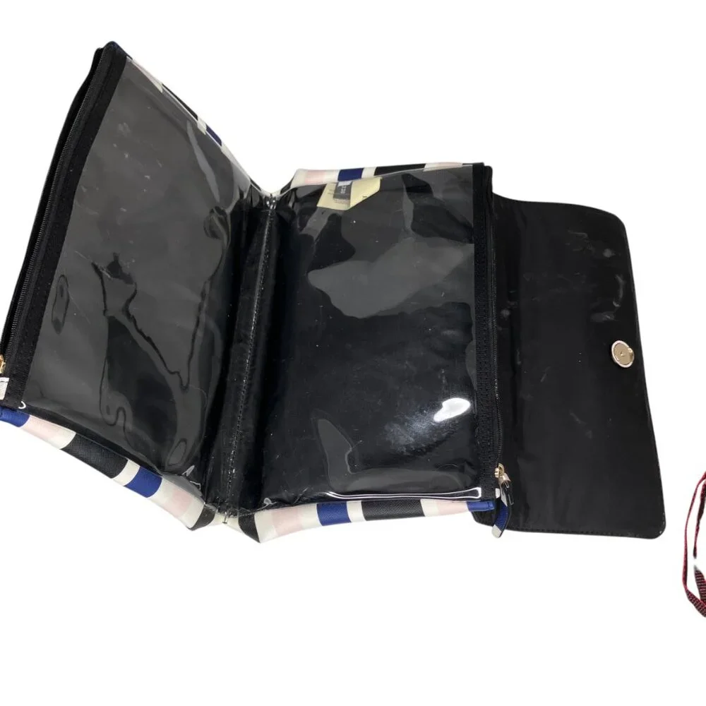 Kate Spade Lita Laurel Way Cruise Stripe Black Pink‎ Navy Trifold Cosmetic Bag